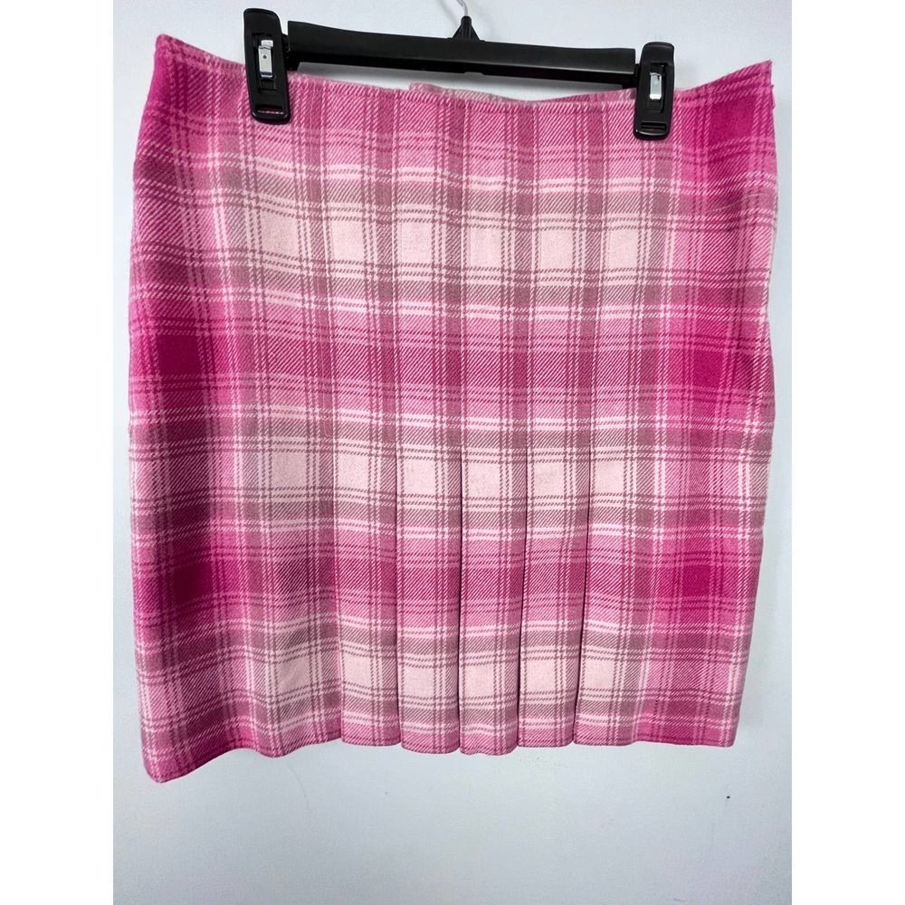 RARE Tommy Hilfiger Pink Tartan Plaid Wool Pleated Skirt Size 10
